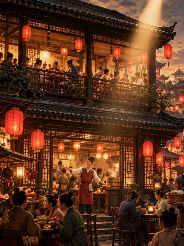 短剧《我在古代开连锁酒楼》封面图，穿越重生题材，共72集