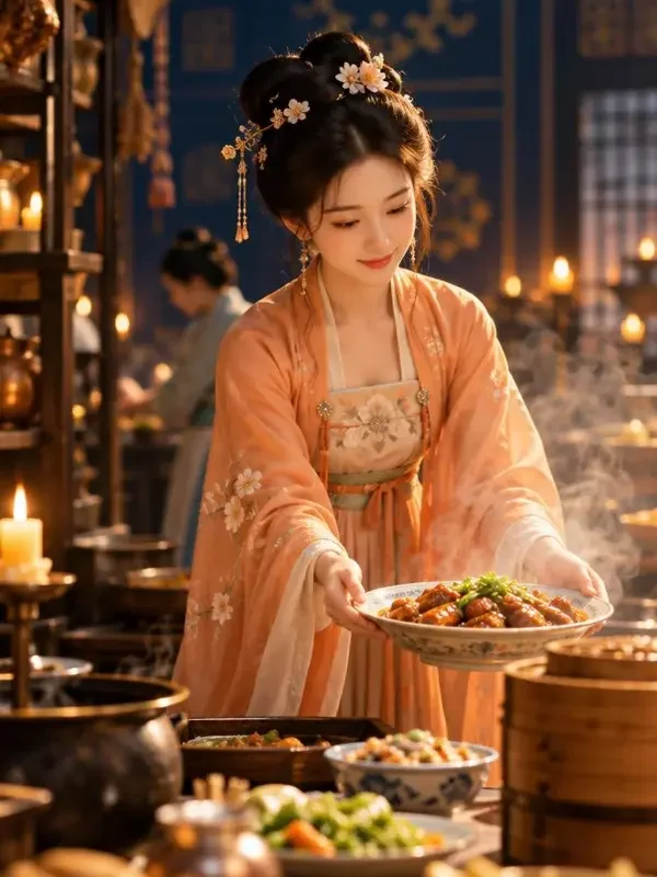 短剧《穿越成王妃，我用厨艺征服全京城》竖版海报，穿越重生题材，共68集